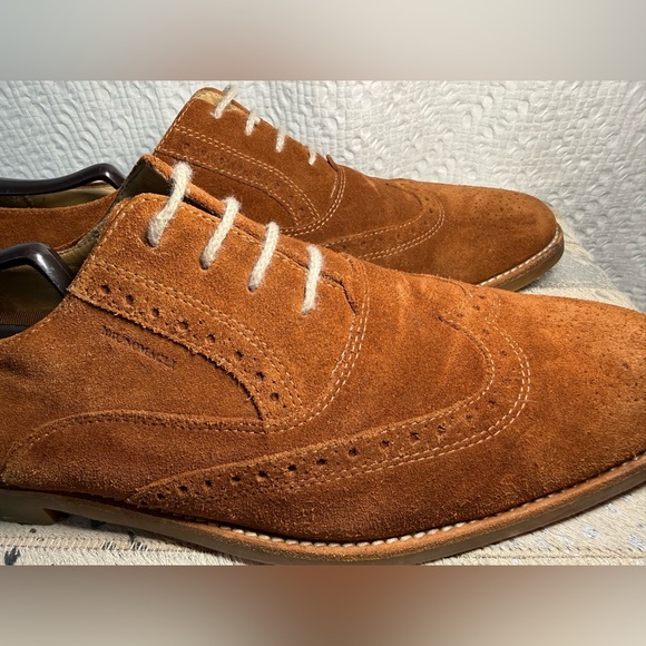 Bruno Magli Suede Wingtip Oxfords Cognac Brown Size 13 Italy